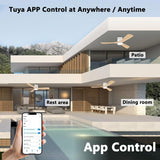 52 Inch Smart Flush Mount Ceiling Fans with Lights Remote, Wood Outdoor Indoor Ceiling Fan, WIFI Alexa App Control