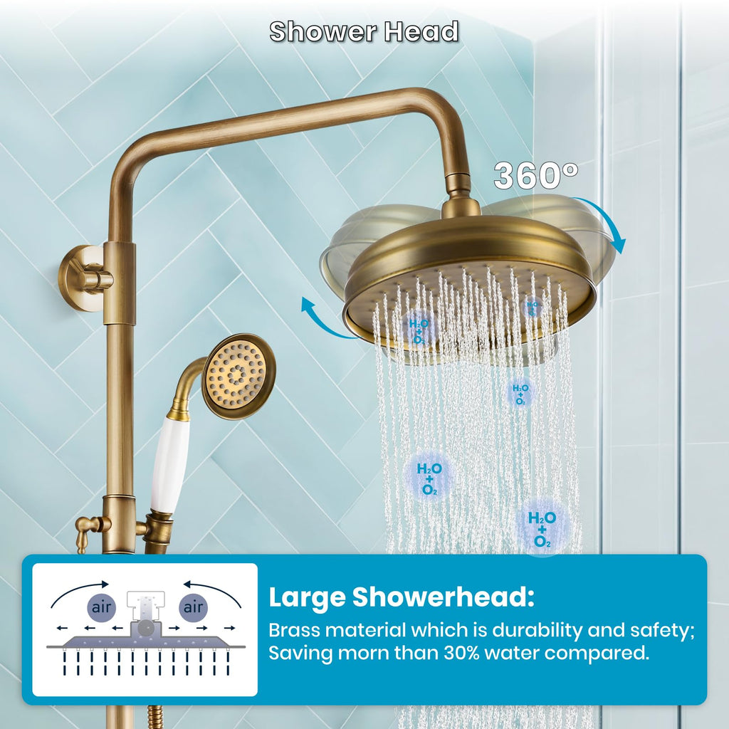Exposed Shower Faucet Set Luxury,Antique Brass,Straight Rod