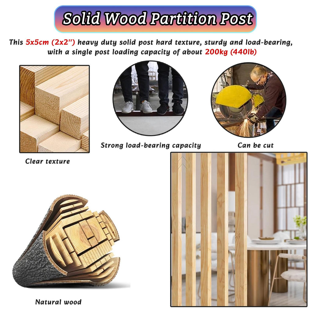 Wood Slat Room Divider for Room Separation, Freestanding Floor to Ceiling Wall Partition, Adjustable Foot Privacy
