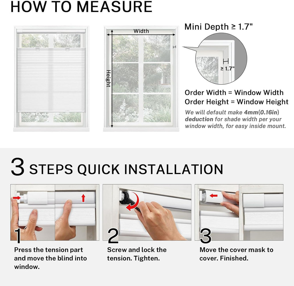 Top Down Bottom Up Cordless Cellular Shades No Tools No Drill Blinds for Windows Shades for Indoor Windows Honeycomb