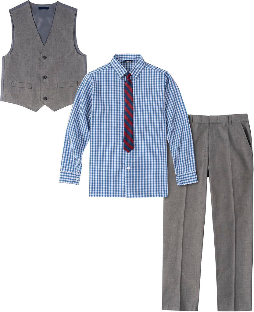 Boys' piece Formal Dress Up Suit Set, Vest, Pants, Collared Shirt, and Tie