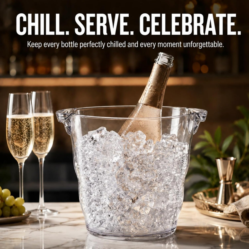 Ice Bucket, 4 Liter Plastic Champagne Bucket Chiller, Thick Clear Beverage Tubs with Handle, Thick Wine Cooler Bucket