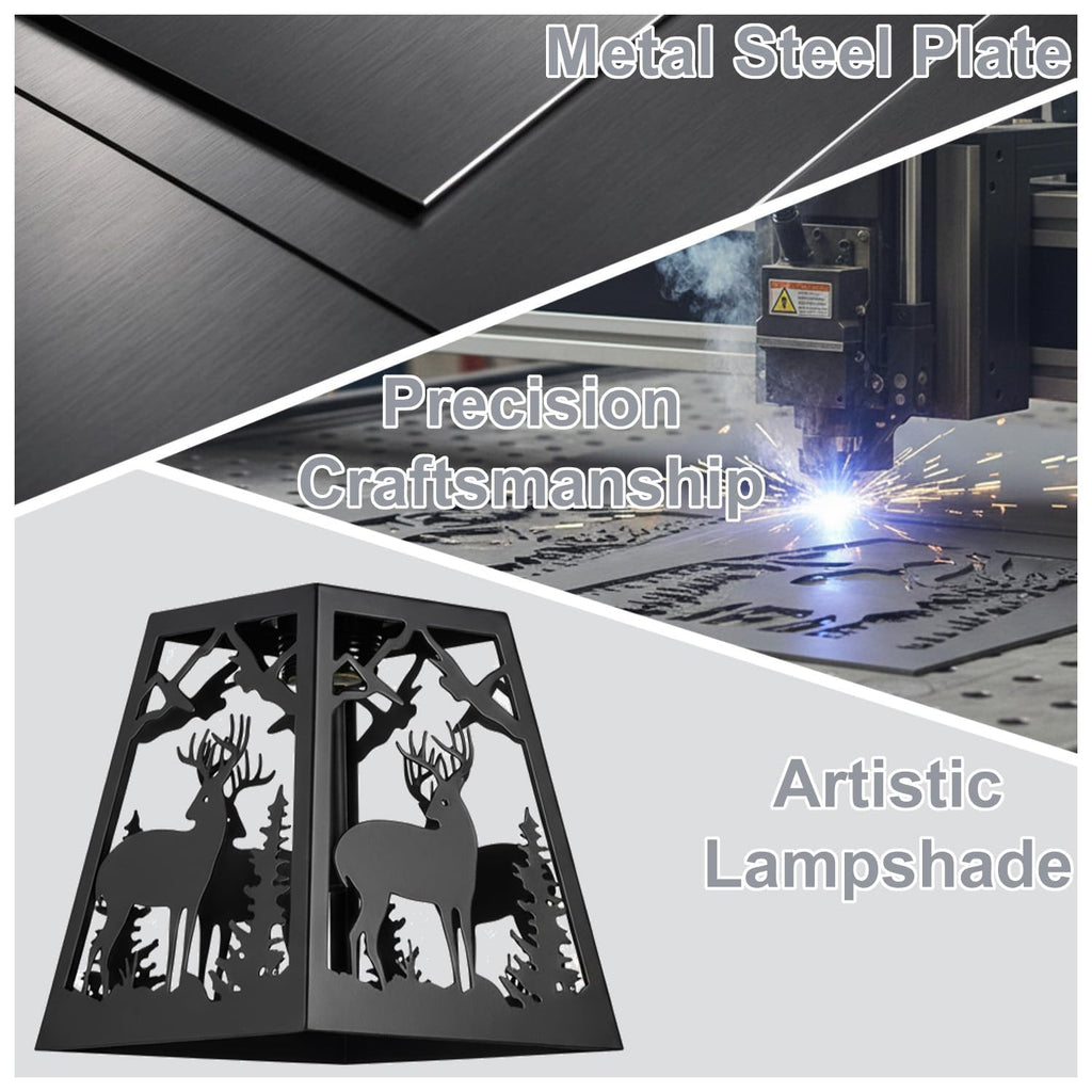 Plug in Wall Sconce, Deer Matte Metal Rustic Wall Sconces, Black Wall Lights, Farmhouse Parchment Paper Shades Wall