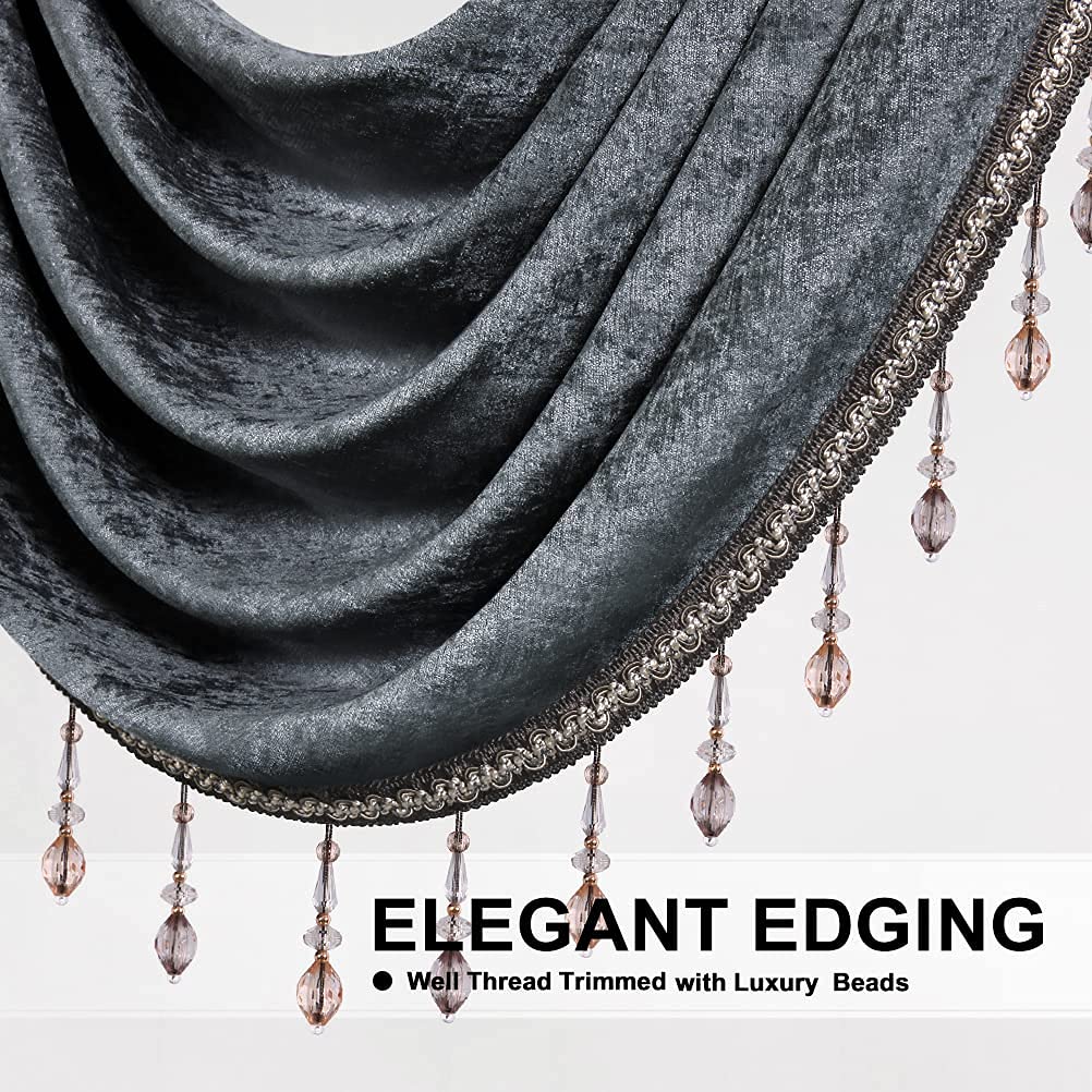 Grey Chenille Waterfall Valance 4 Hollow Swags Curtain Valance, Rod Pocket, 1 Panel