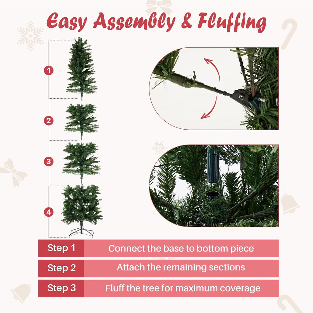 Pre-lit Pencil Christmas Tree, Green Artificial Spruce Slim Christmas Trees with 500 Incandescent Lights, 1100