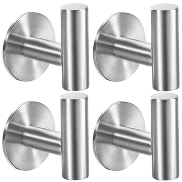 Brushed Nickel Self Adhesive Stainless Steel Towel Hooks (4-Pack)