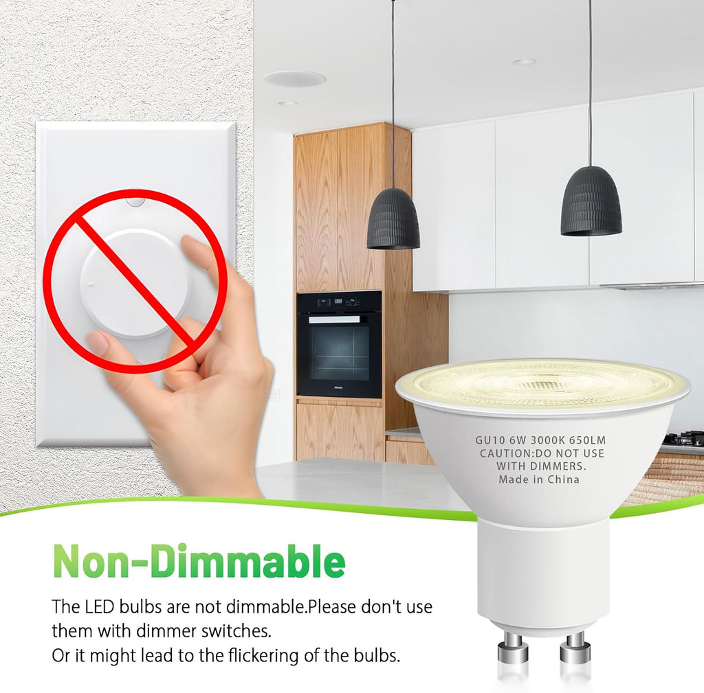 10 Pack GU10 Led Bulb 6W Equivalent 50W, MR16 Led Bulb 3000K Soft White Light Bulbs, 650 Lumens, Non-Dimmable, GU10