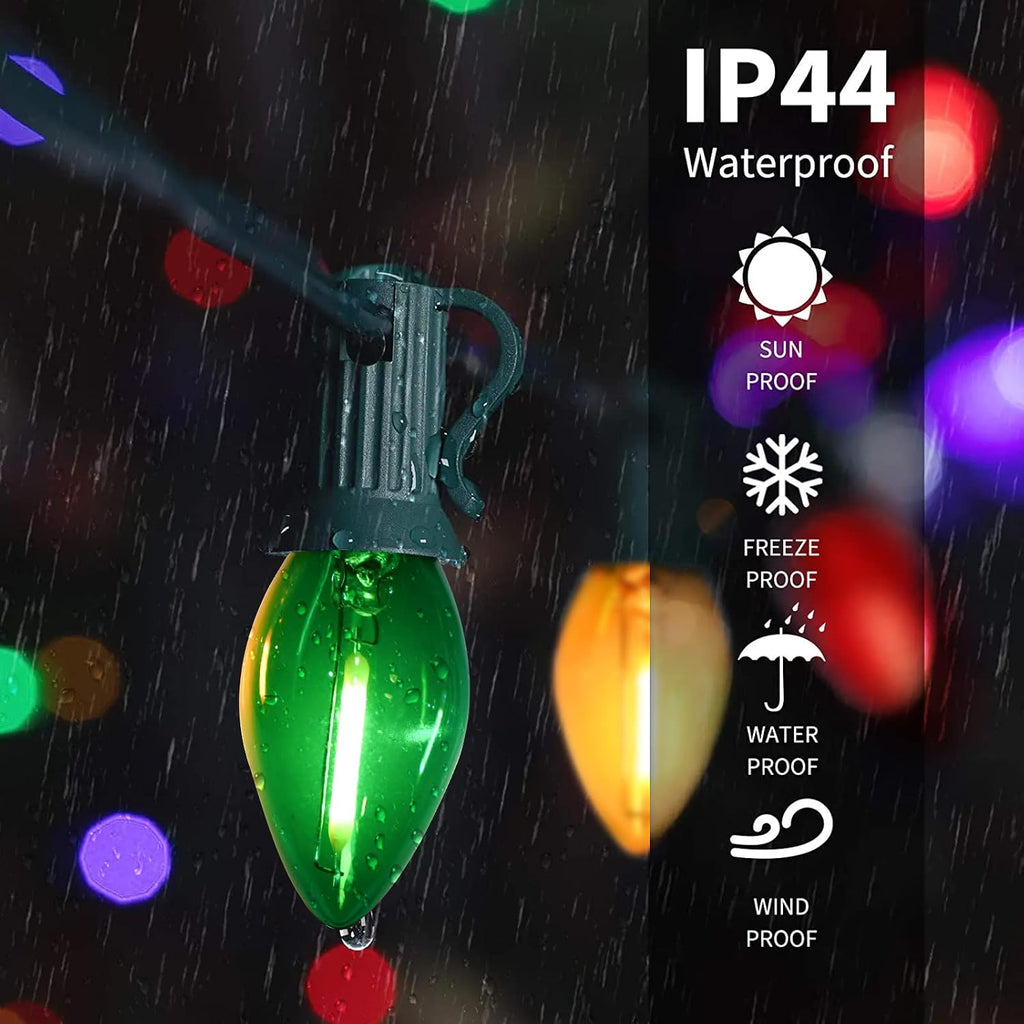 C7 Christmas String Lights 25Ft LED Outdoor Christmas Lights with 27 Clear Multicolor LED Bulbs(2 Spare), Vintage