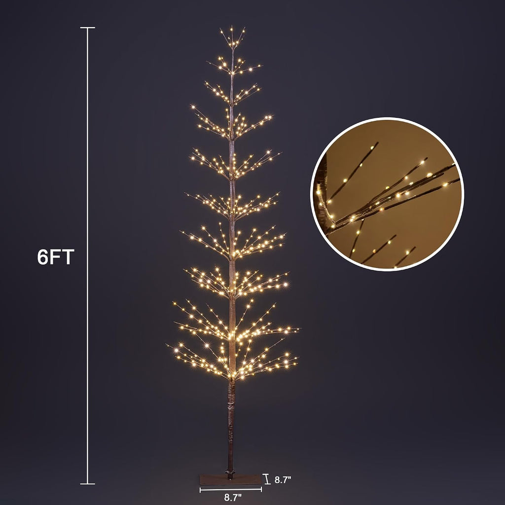 6FT 325L Lighted Starlit Tree, Warm White, Festival, Party, and Christmas Decoration, Indoor and Outdoor Use, Brown