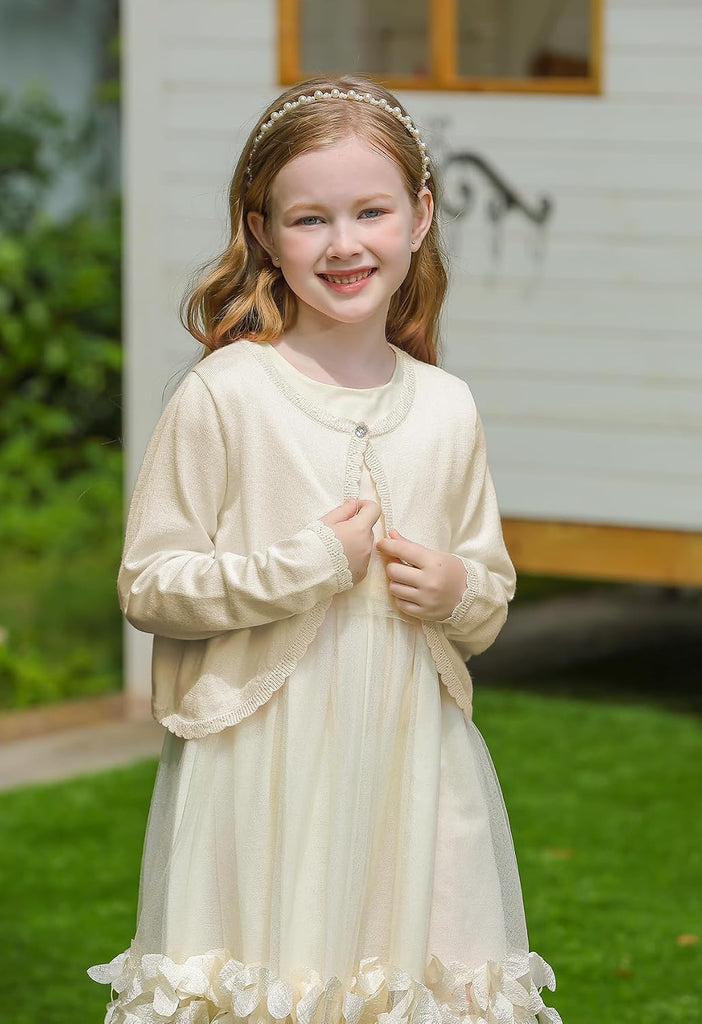 Girls Long Sleeve Cardigan One Button Sweater Crop Shrug for Dress