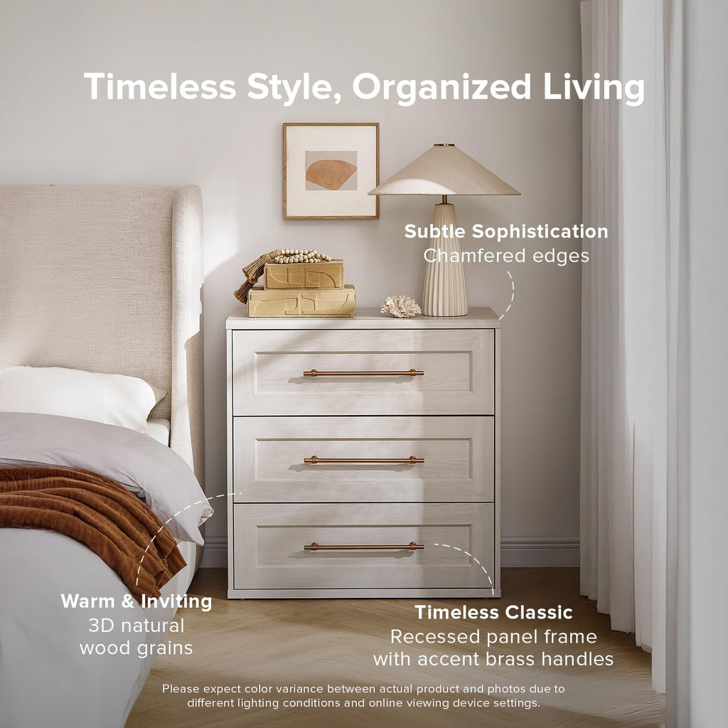 Blake 3 Drawer Dresser, Night Stand (White Oak, Single)