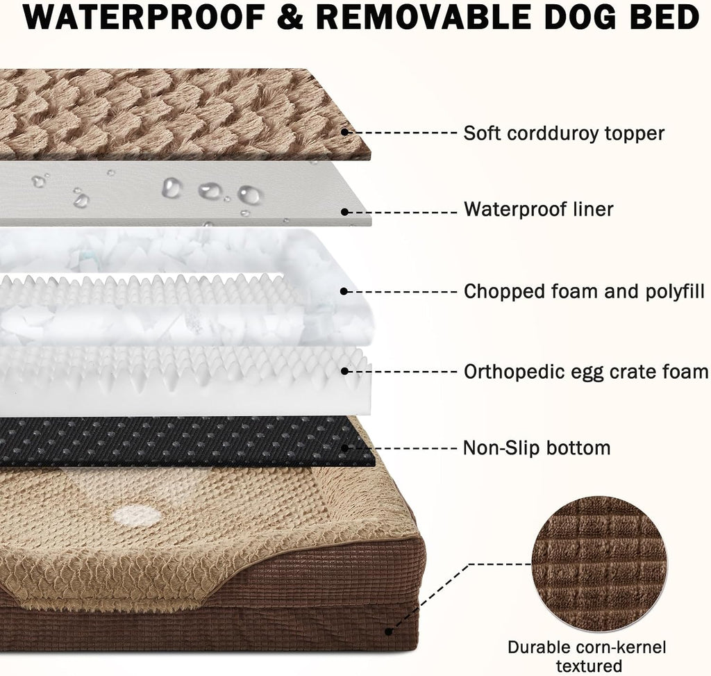 Orthopedic Dog Beds Large Sized, XL Washable Egg-Crate Memory Foam Dog Couch with Washable Removable Cover