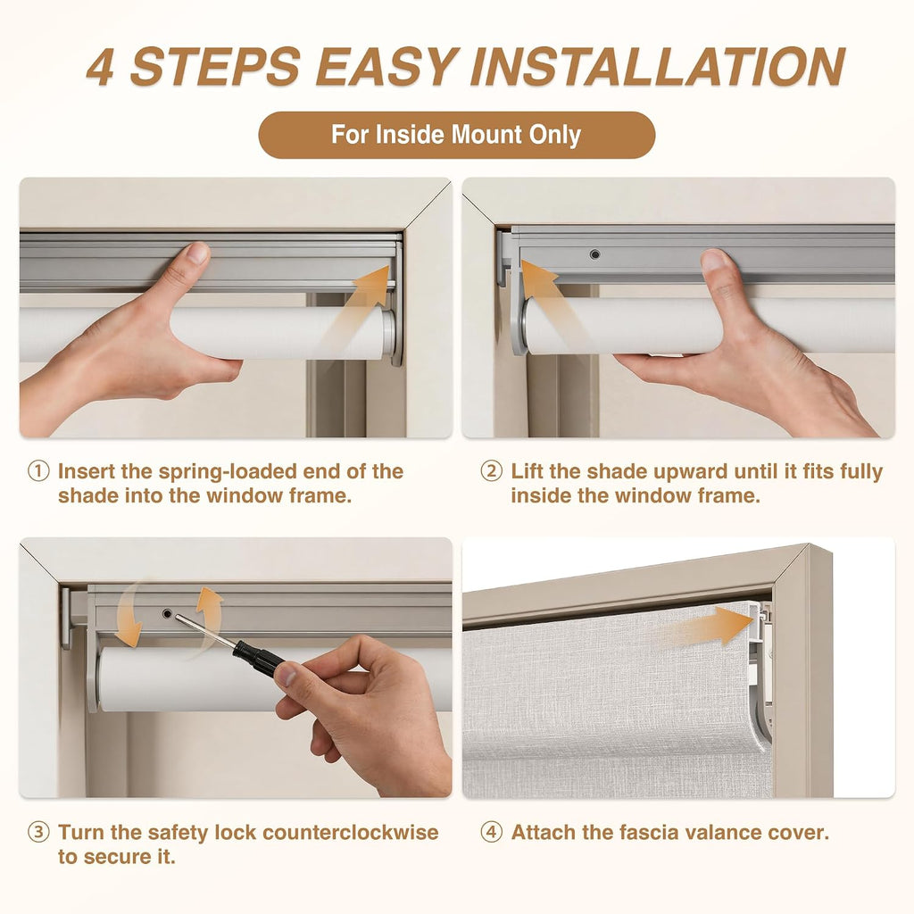 No Drill Cordless Blackout Roller Shades, Grey, 22.5" W x 54" H | Thermal Insulation, UV Privacy Protection, Easy