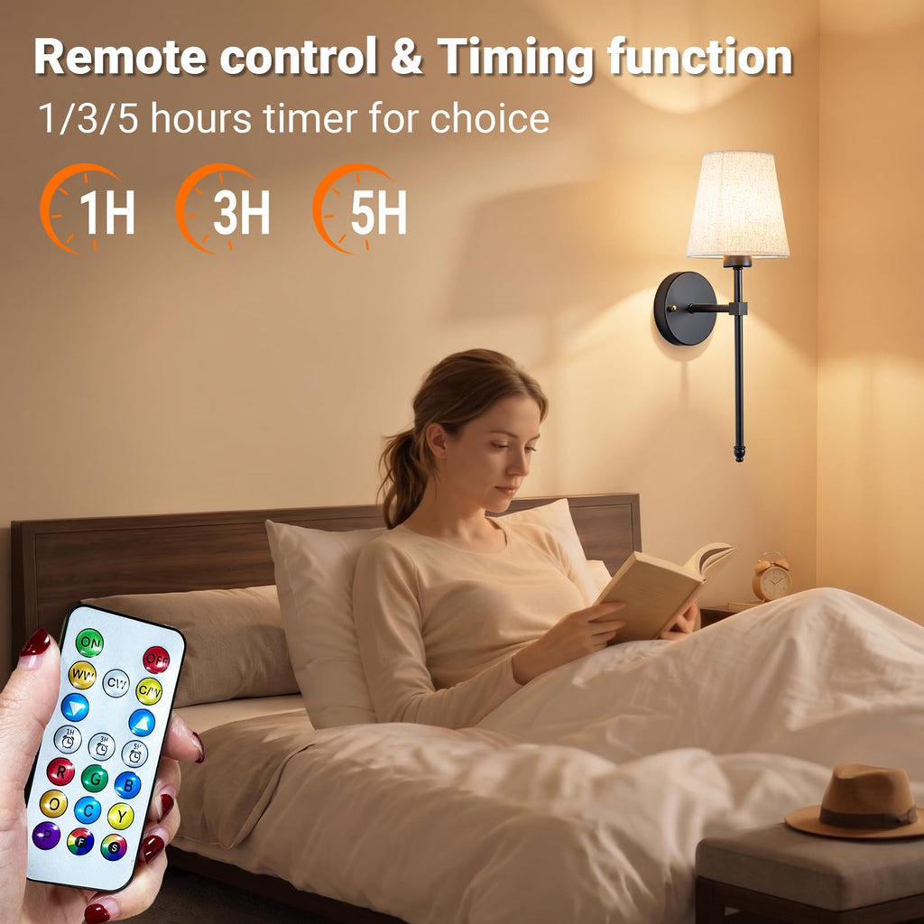 Battery Operated Wall Sconce Set Of Two with Remote Control, Indoor Not Hardwired Dimmable Battery Operated Wall
