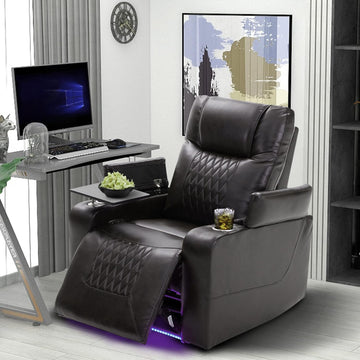 Flieks Power Motion Recliner with Ambient Lighting, USB Charge Port, 2 Convenient Cup Holders