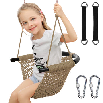 Tree Swing for Kids, Adjustable Toddler Rope Swing Seat with Snap Hooks and Straps, 440 lbs Capacity, Swingset