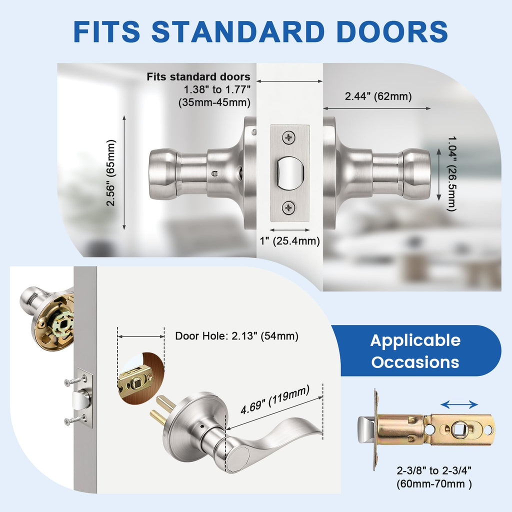 2 Pack Hall or Closet Passage Door Levers Keyless Wave Style Stainless Steel Door Leverset