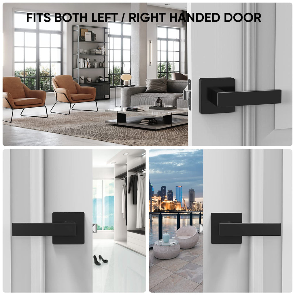 1PK Matte Black Door Handles Interior, Reversible Square Door Levers Knob (No Lock, 1PK Passage)