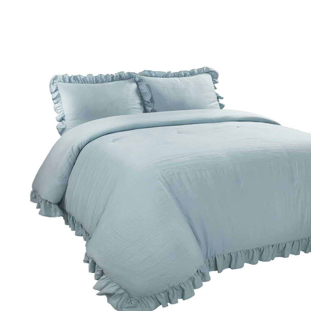 Reyna Ruffle Comforter Set, Lake Blue, 3 Piece Cozy Bedding Set
