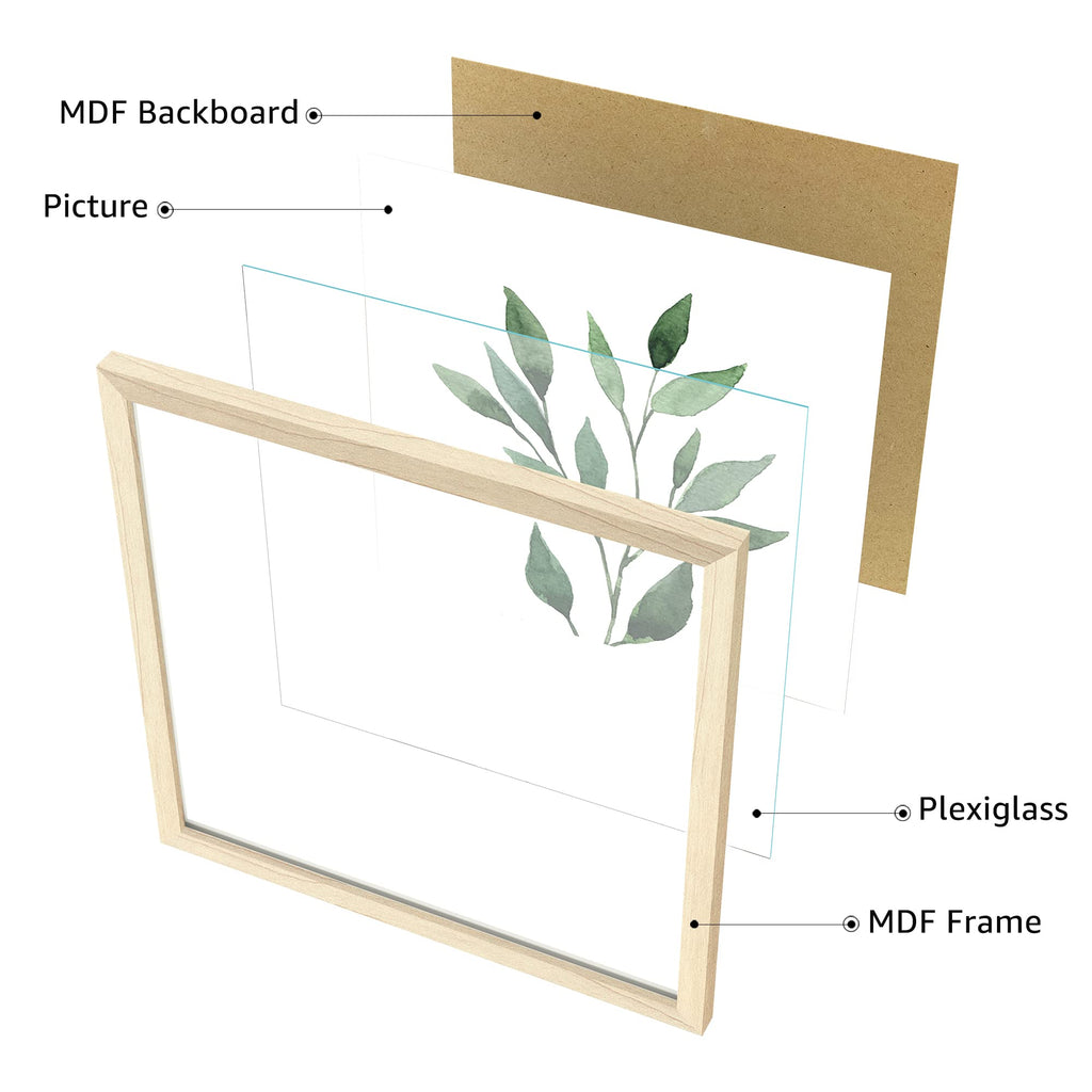 Framed Bathroom Wall Art Decor, 10"x10" Botanical Artwork Beige