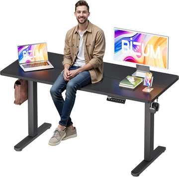 Electric Standing Desk, 55" x 24" Height Adjustable Desk, Black Sit to Stand Desk Memory Gaming Computer Workstation