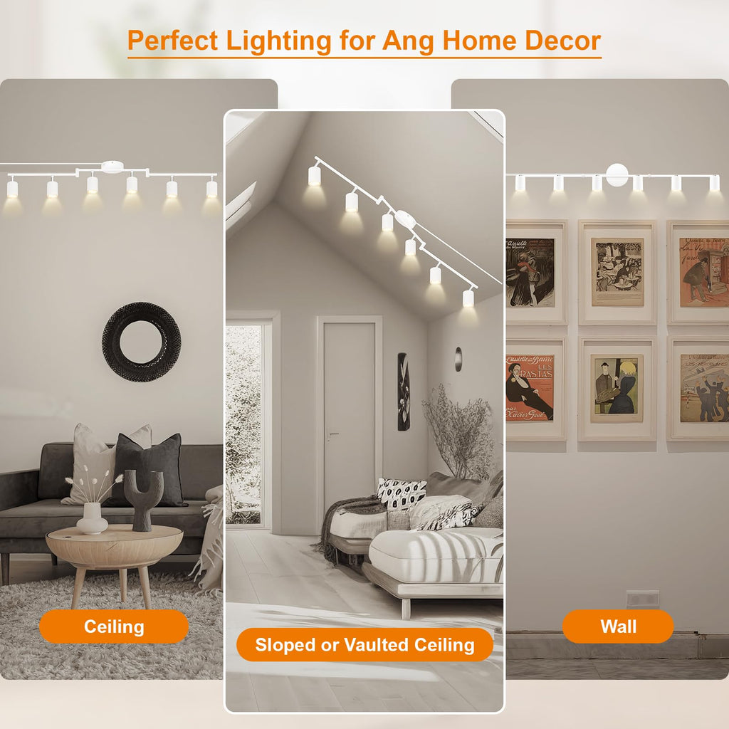 Plug in Track Lighting LED, Track Lighting Fixtures Ceiling, White 6-Light Kitchen Light Kit, Plug in Wall Light