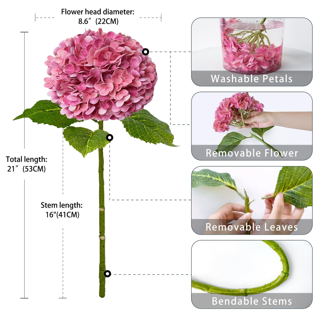 3PCS 21In Magenta Real Touch Artificial Hydrangea