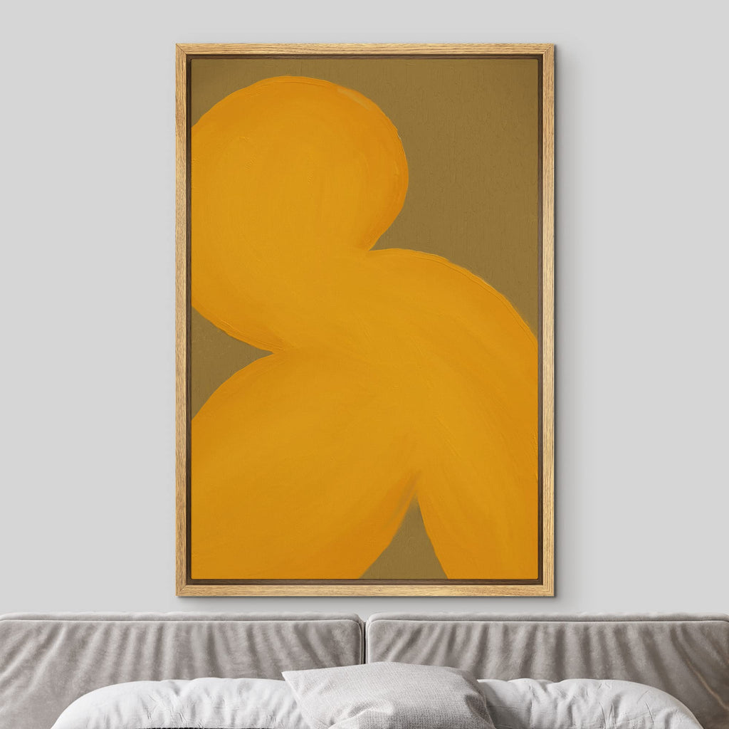 Framed Canvas Print Wall Art Geometric Mid-Century Yellow Polygon Abstract Shapes Illustrations Minimalism Decorative