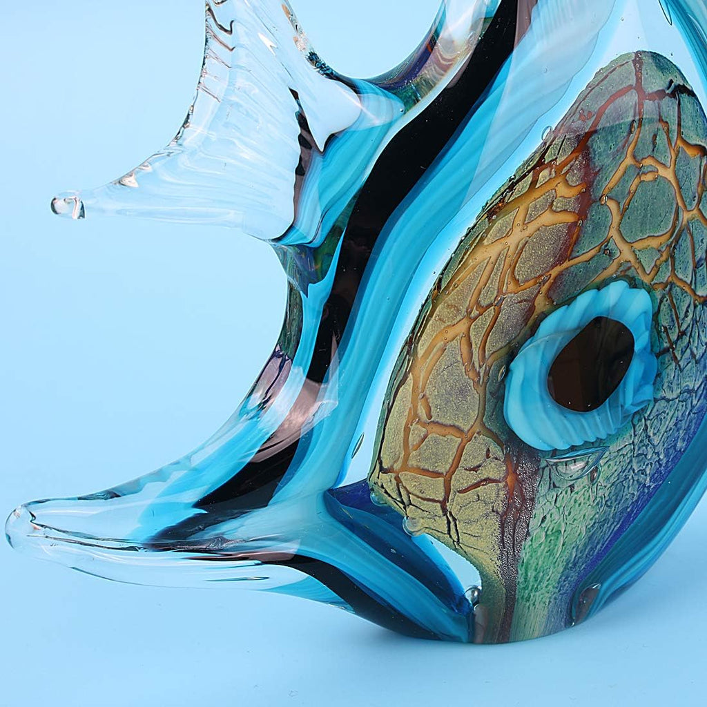Tropical Angel Fish Art Glass Blown Sea Animal Figurine Sculpture Home Decor Collectible Statue Paper Weight Gift