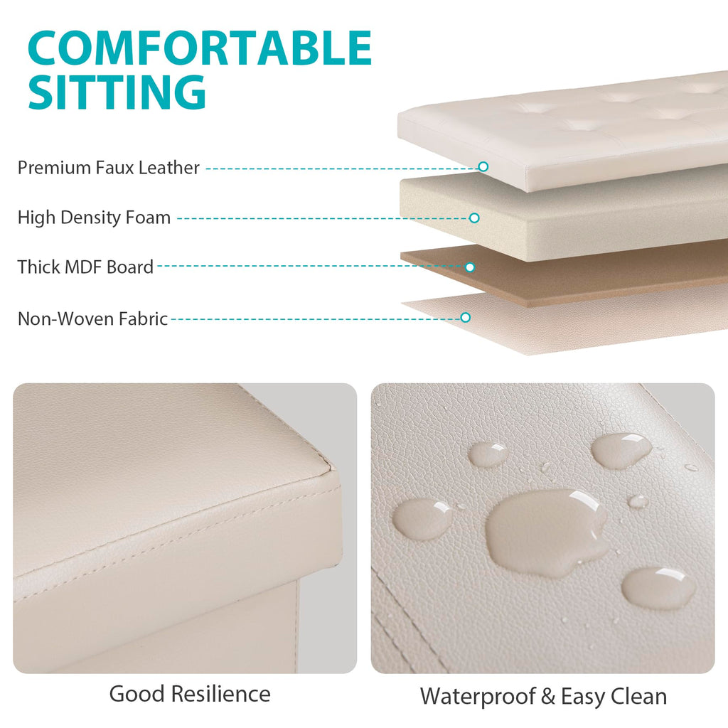 Storage Ottoman Bench, 43 Inches Folding Faux Leather Ottoman Footrest Bench with Storage&Padded Seat, Holds up to