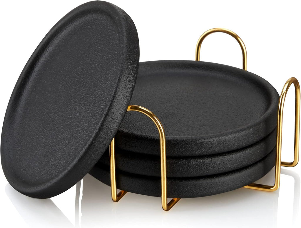 Earthenware Coasters - Ceramic Drink Coasters - Outdoor Coasters for Drinks - Unique Coasters with Gold - Set of 4