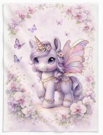 Purple Unicorn Fabric Panel for Quilting, 100% Cotton Sateen, Fairy Unicorn, Baby Girl Nursery (19x25 inches)