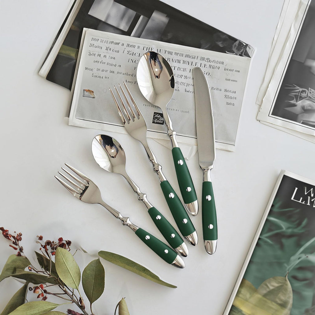 Silverware Set, Vintage Stainless Steel Flatware (Green)