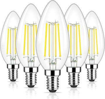 E12 Candelabra LED Light Bulbs 60 Watt Equivalent, 620 Lumen 6W C32 B11 Clear LED Filament Candle Bulbs, Dimmable