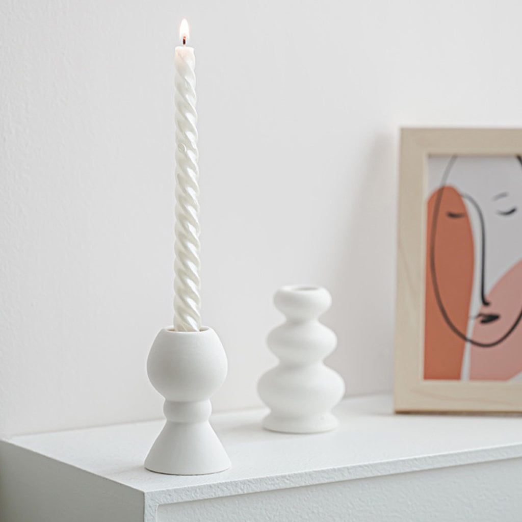 Taper Ceramic Candle Holders, Set of 2 Matte Boho Decorative Candlestick Holders, Table Decor Centerpiece Decor