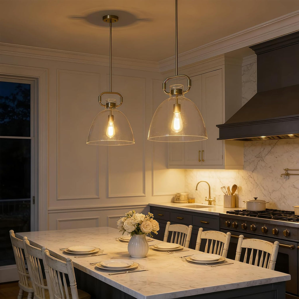 14'' Large Glass Pendant Lights Kitchen Island, 1-Light Modern Gold Kitchen Island Lighting, Adjustable Antique Brass