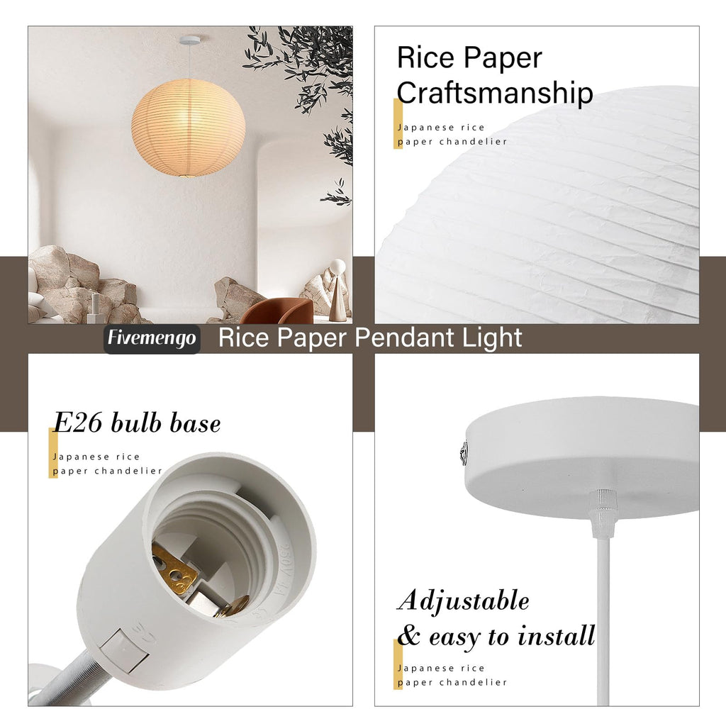 Large Paper Lamp Pendant Light Kit, 20in White Globe Lantern