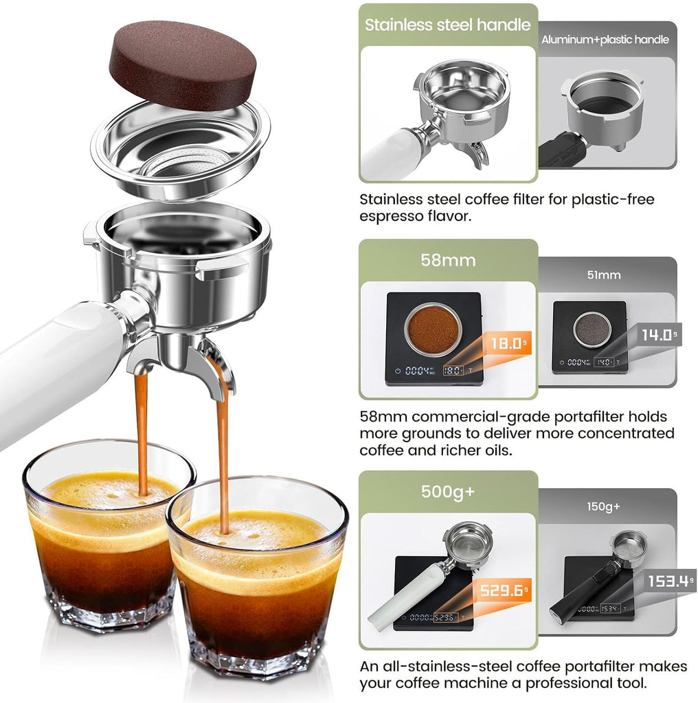 20 Bar Espresso Machine with Professional 58mm Espresso Maker with Milk Frother,Smart Touch Display&PID Temperature