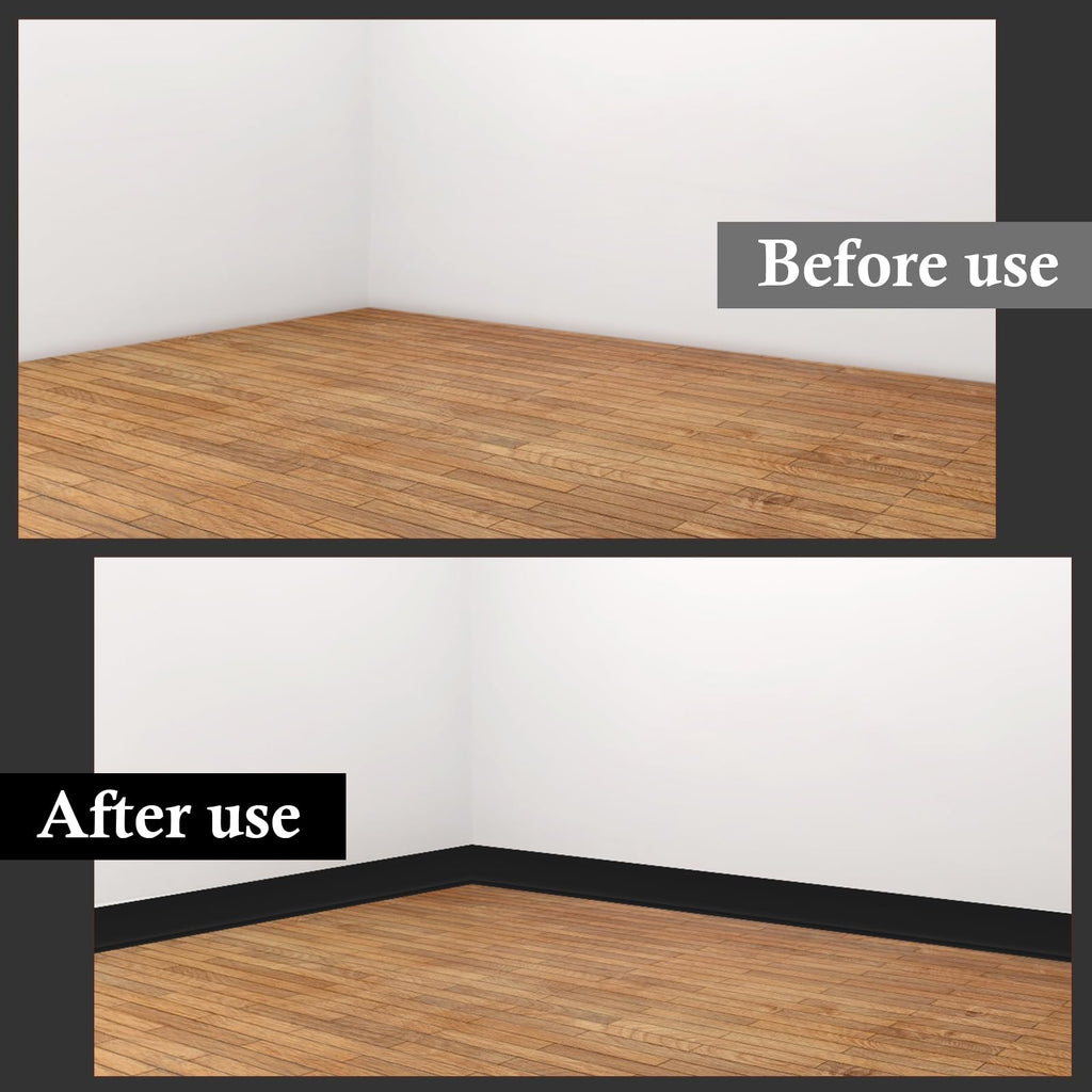 Peel and Stick Baseboard Trim 4" x 20 ft, Vinyl Baseboard Molding Black