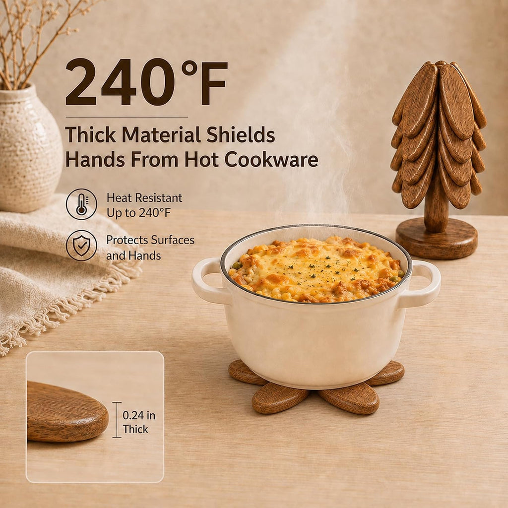 Wooden Trivets Set for Hot Dishes Kitchen Foldable Heat Resistant Trivet