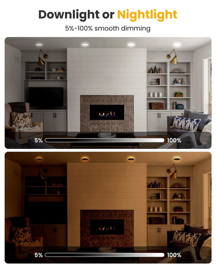 Recessed Ceiling Light 6 Inch - with Night Light, 1000LM Dimmable Downlight, 12W 5CCT 2700K-6000K & 3W