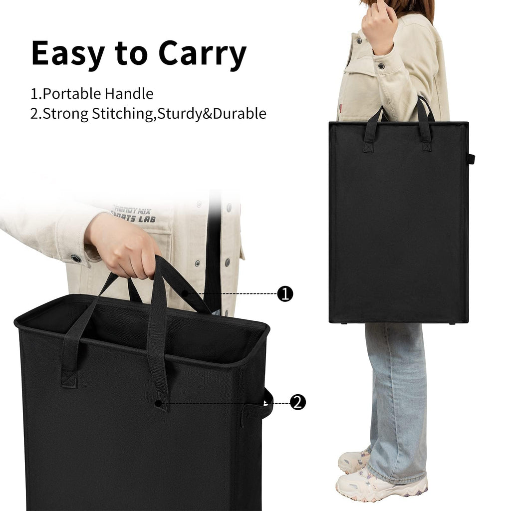 Narrow Laundry Hamper, Skinny Laundry Basket, 45L Black, 24"