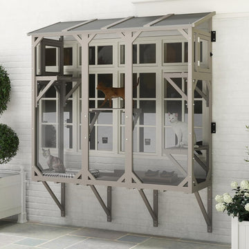 65.1" L Window Catio with 4 Jump Platforms, Mosquito-Proof Cat Window Box for Sunbathing, Napping, Overlooking, Study