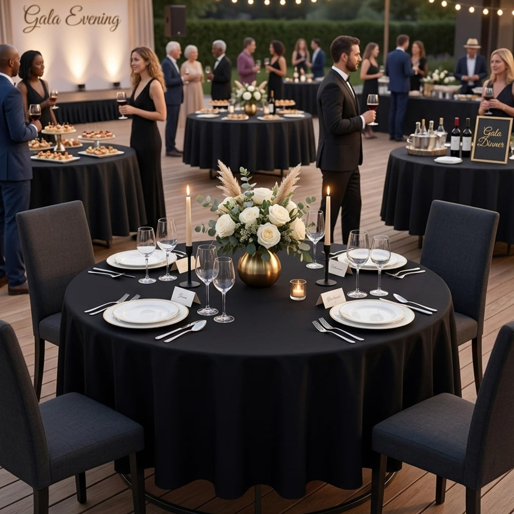 8 Pack Black Round Tablecloths 90 Inch for 36"-72" Table