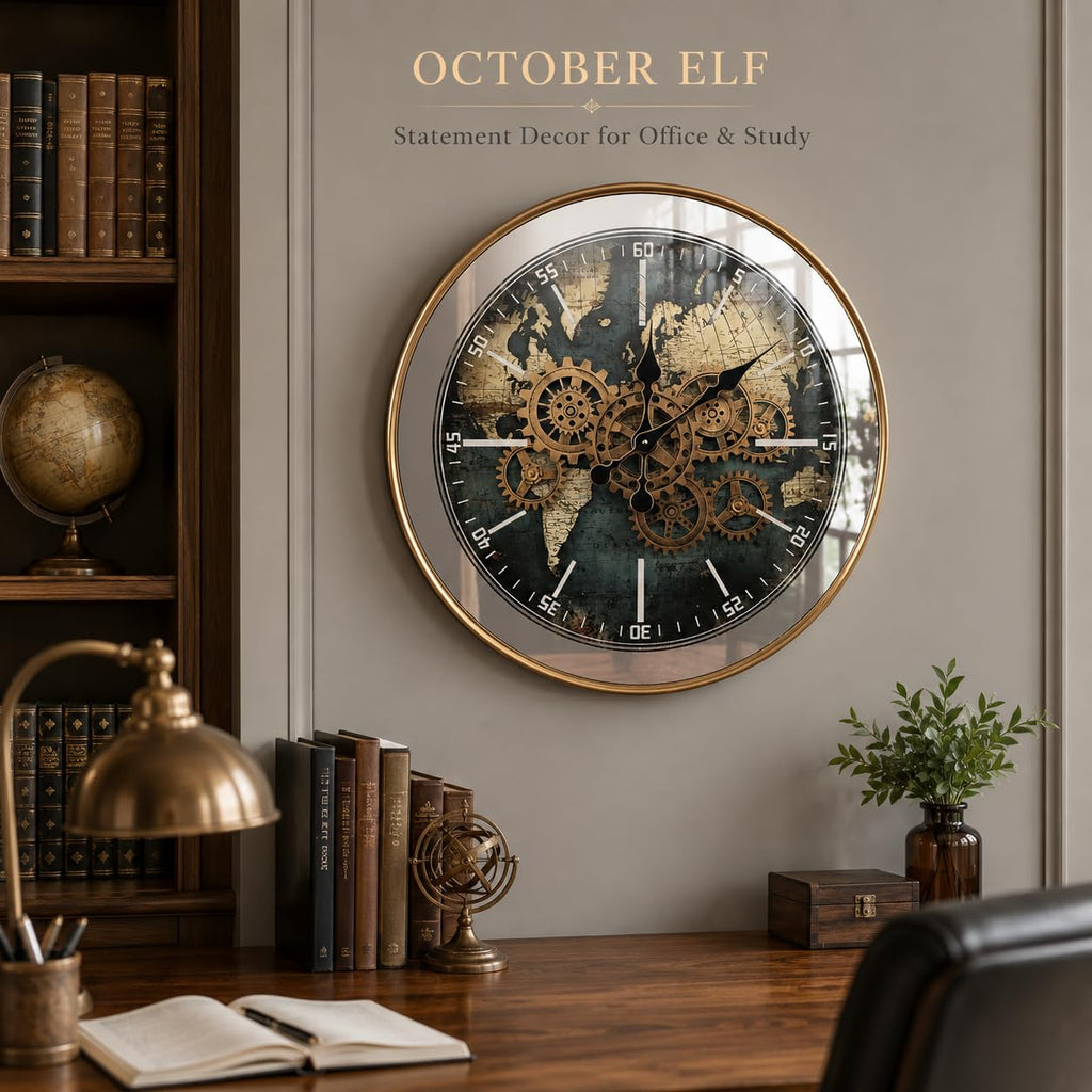 Large Moving Gear World Wall Clock 23 Inch With Mirrored Glass