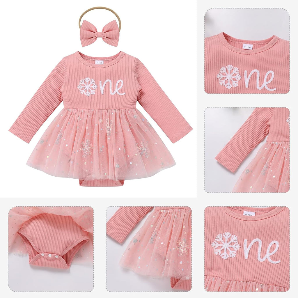 Baby Girl 1st Birthday Outfit Fall Pumpkin Winter Snowflake One Romper Sparkle Dress Headband Cake Smash Photo