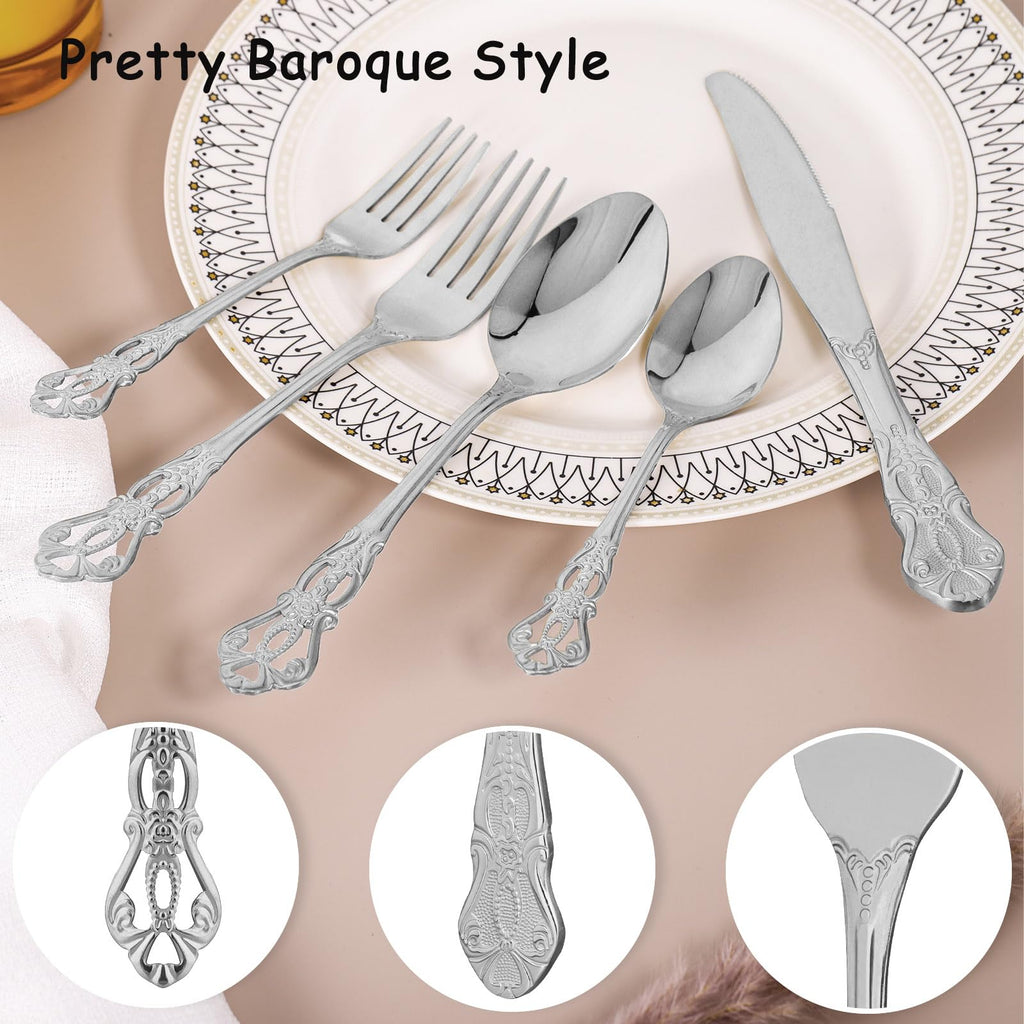 Silverware Set for 12, Stainless Steel Gorgeous Retro Royal Flatware Set, 60-Pieces Cutlery Tableware set, Kitchen
