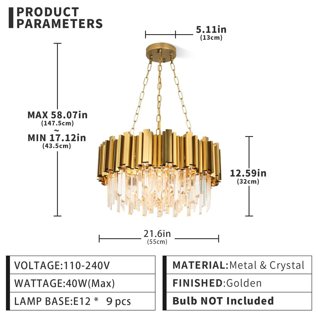 Modern Crystal Lighting 9 Lights Gold Chandelier Light Fixture Dining Room Chandeliers Living Room Bedroom Foyer