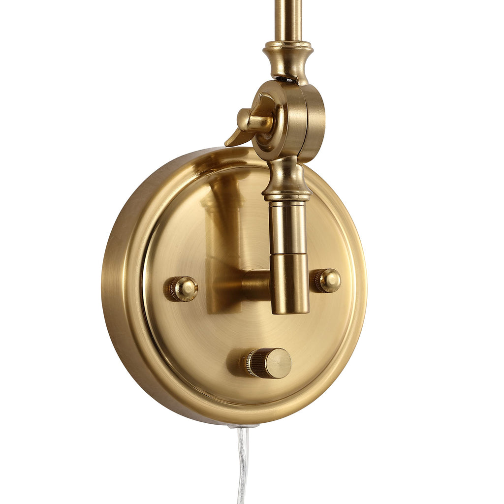 Wall Sconce Rattan Wrapped Wall Lamp, Large Lampshade, Adjustable Swing Arm Wall Light Gold Vintage Bedside Light