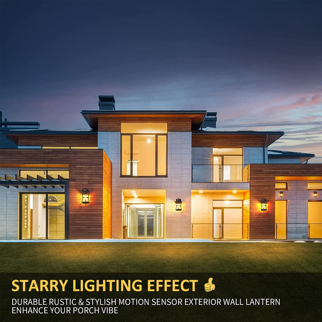 2 Packs Motion Sensor Outdoor Wall Lights - Upgrade Dusk to Dawn Porch Lighting, LED Exterior Lantern Fixture Wall